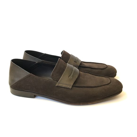 Zegna L'Asola Suede Penny Loafers Mens 8 US 7 EU Brown Slip On Leather Shoes - Picture 1 of 10